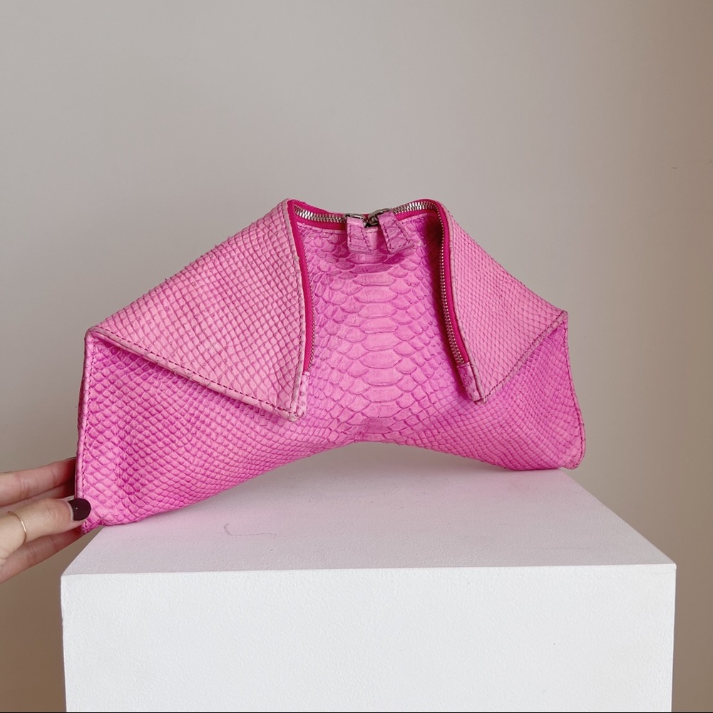 Emily Cho Fold over pink leather clutch